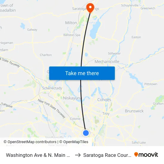 Washington Ave & N. Main Ave to Saratoga Race Course map