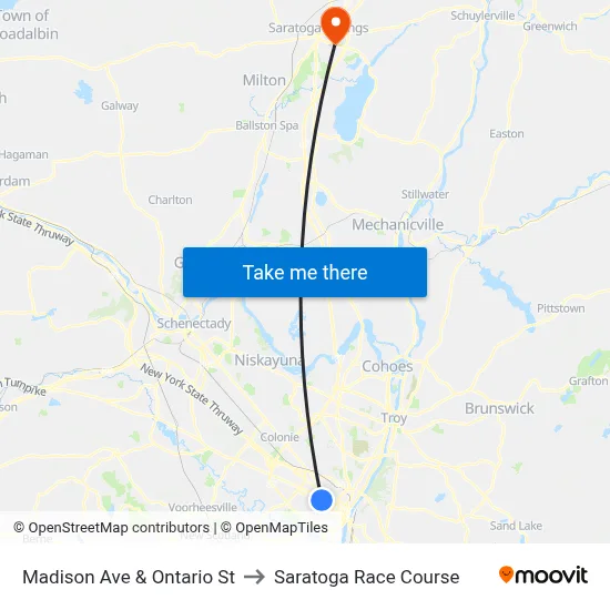 Madison Ave & Ontario St to Saratoga Race Course map