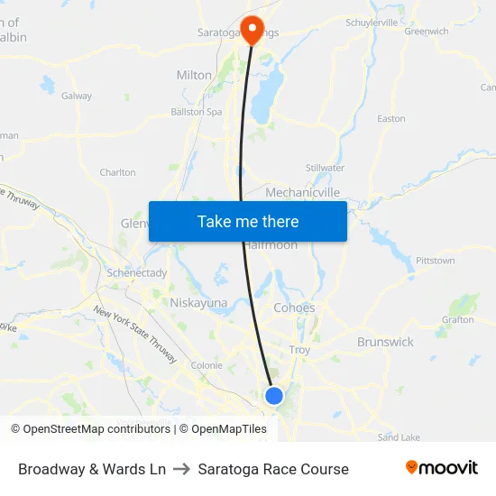 Broadway & Wards Ln to Saratoga Race Course map