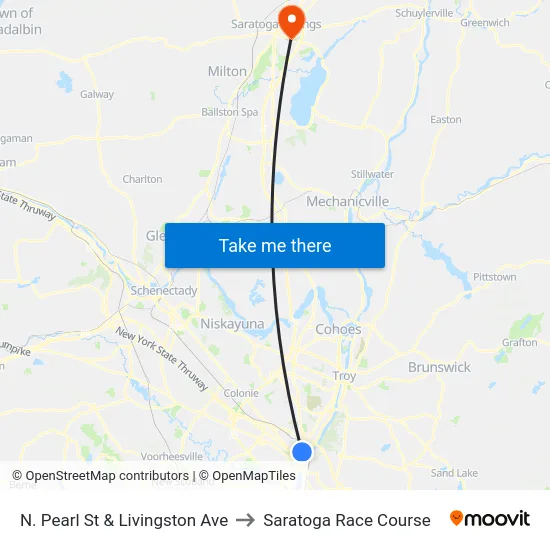 N. Pearl St & Livingston Ave to Saratoga Race Course map