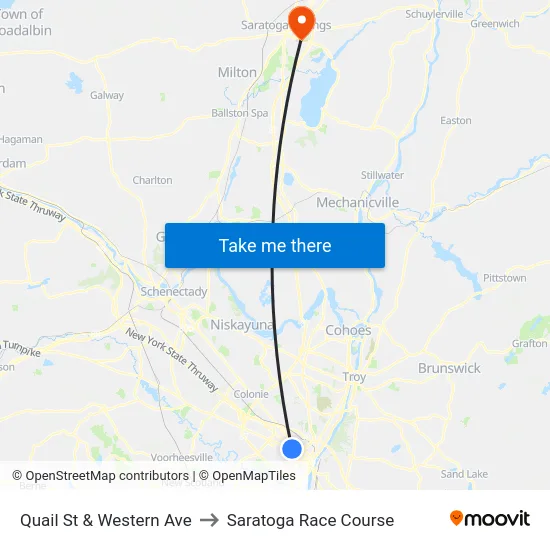 Quail St & Western Ave to Saratoga Race Course map