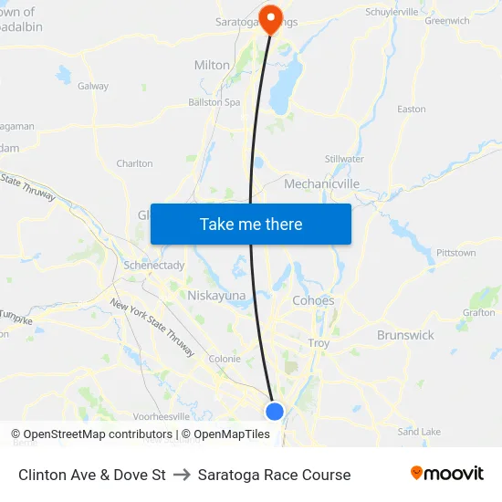 Clinton Ave & Dove St to Saratoga Race Course map