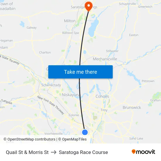 Quail St & Morris St to Saratoga Race Course map