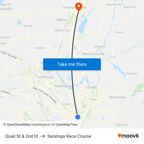 Quail St & 2nd St to Saratoga Race Course map
