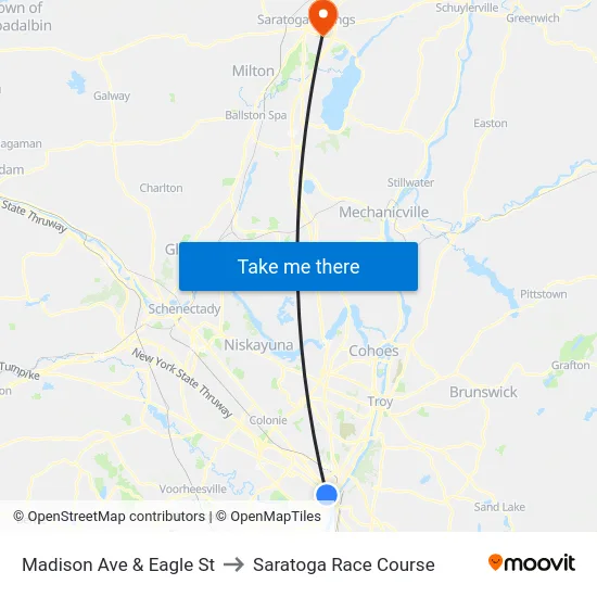 Madison Ave & Eagle St to Saratoga Race Course map