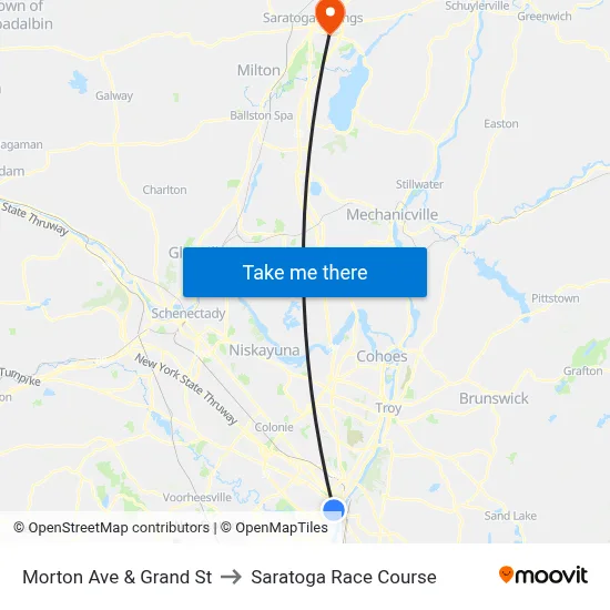 Morton Ave & Grand St to Saratoga Race Course map