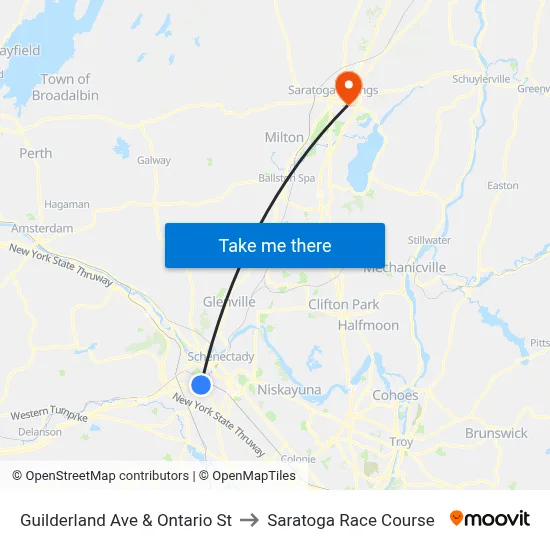 Guilderland Ave & Ontario St to Saratoga Race Course map