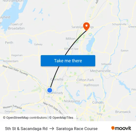 5th St & Sacandaga Rd to Saratoga Race Course map