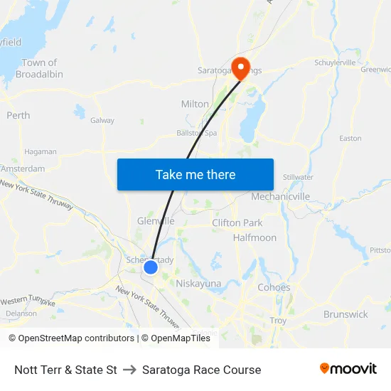 Nott Terr & State St to Saratoga Race Course map