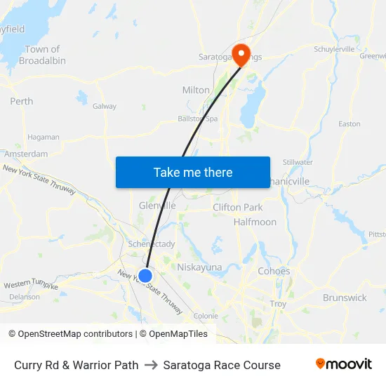 Curry Rd & Warrior Path to Saratoga Race Course map