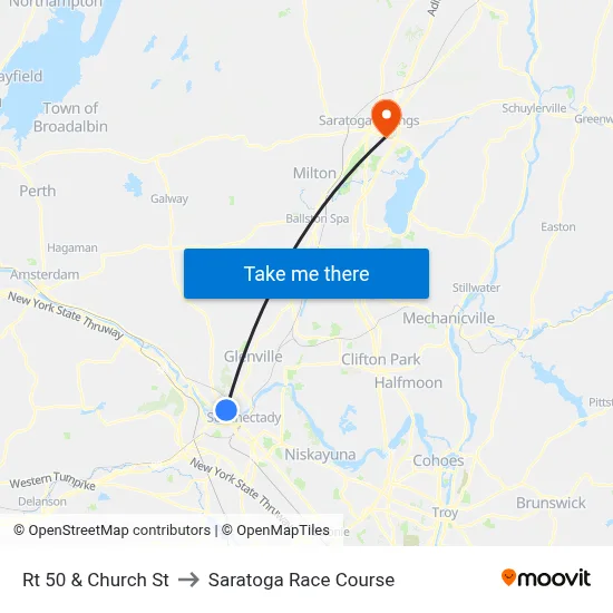 Rt 50  & Church St to Saratoga Race Course map
