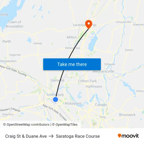 Craig St & Duane Ave to Saratoga Race Course map