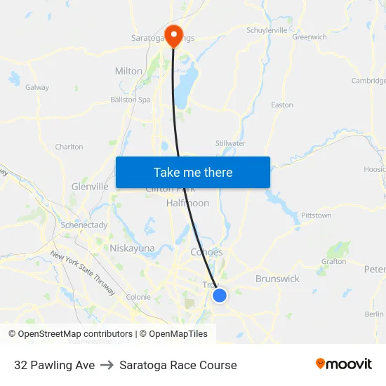 32 Pawling Ave to Saratoga Race Course map