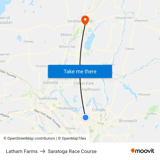Latham Farms to Saratoga Race Course map