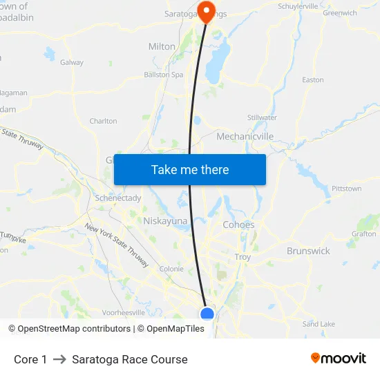 Core 1 to Saratoga Race Course map