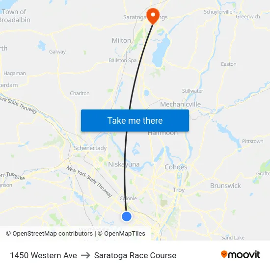 1450 Western Ave to Saratoga Race Course map