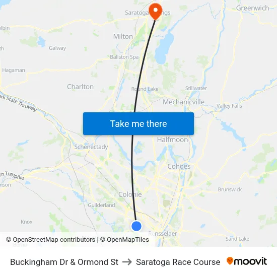 Buckingham Dr & Ormond St to Saratoga Race Course map
