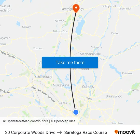 20 Corporate Woods Drive to Saratoga Race Course map