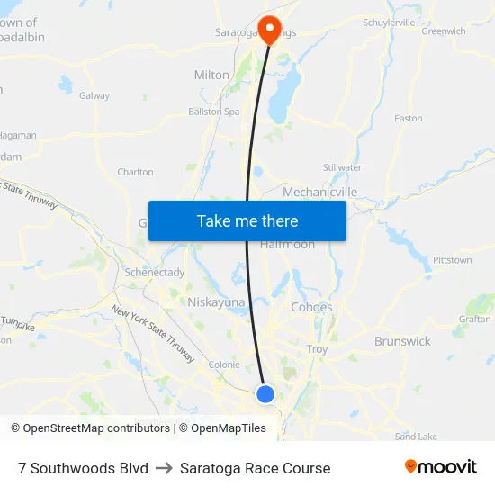 7 Southwoods Blvd to Saratoga Race Course map