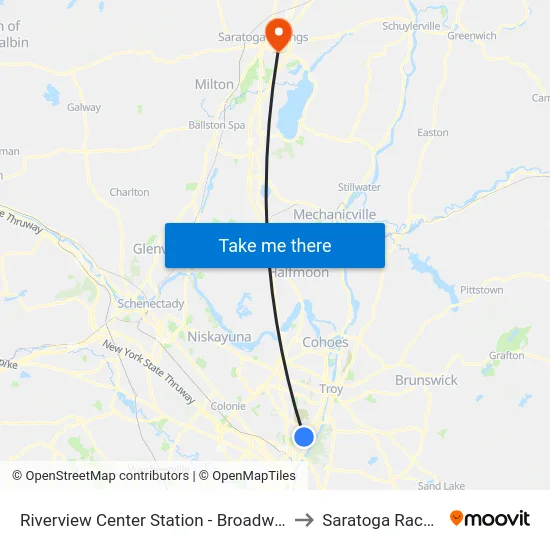 Riverview Center Station - Broadway & I-787 Exit 6 to Saratoga Race Course map