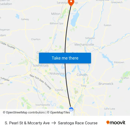 S. Pearl St & Mccarty Ave to Saratoga Race Course map