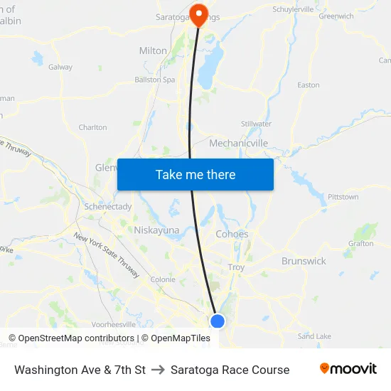 Washington Ave & 7th St to Saratoga Race Course map