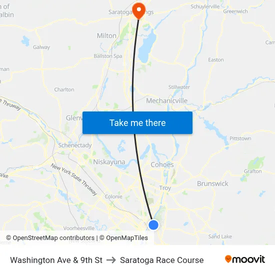 Washington Ave & 9th St to Saratoga Race Course map