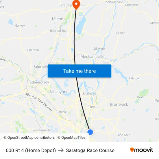 600 Rt 4 (Home Depot) to Saratoga Race Course map