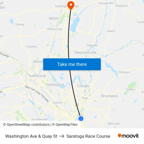 Washington Ave & Quay St to Saratoga Race Course map