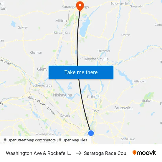 Washington Ave & Rockefeller St to Saratoga Race Course map