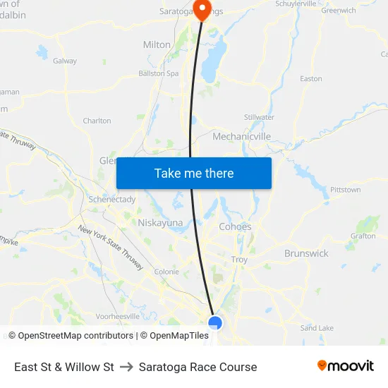 East St & Willow St to Saratoga Race Course map