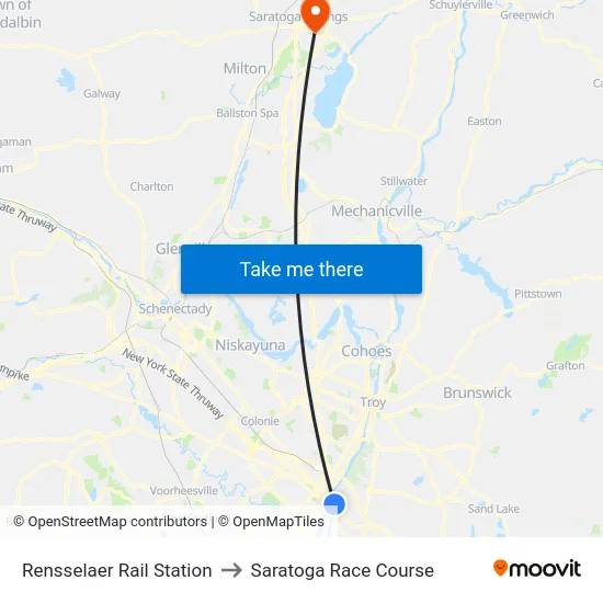 Rensselaer Rail Station to Saratoga Race Course map