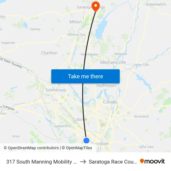 317 South Manning Mobility Hub to Saratoga Race Course map