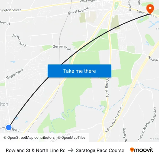 Rowland St & North Line Rd to Saratoga Race Course map