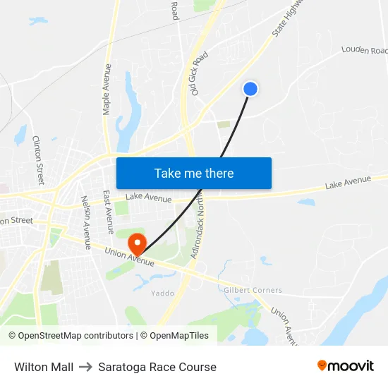 Wilton Mall to Saratoga Race Course map