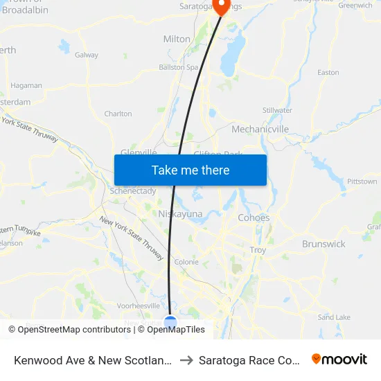 Kenwood Ave & New Scotland Rd to Saratoga Race Course map
