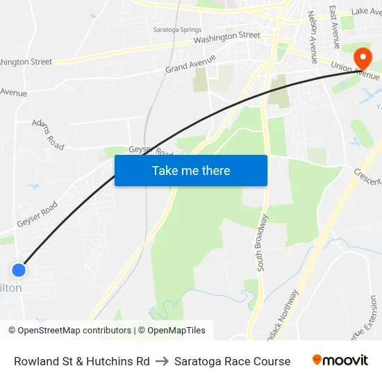 Rowland St & Hutchins Rd to Saratoga Race Course map