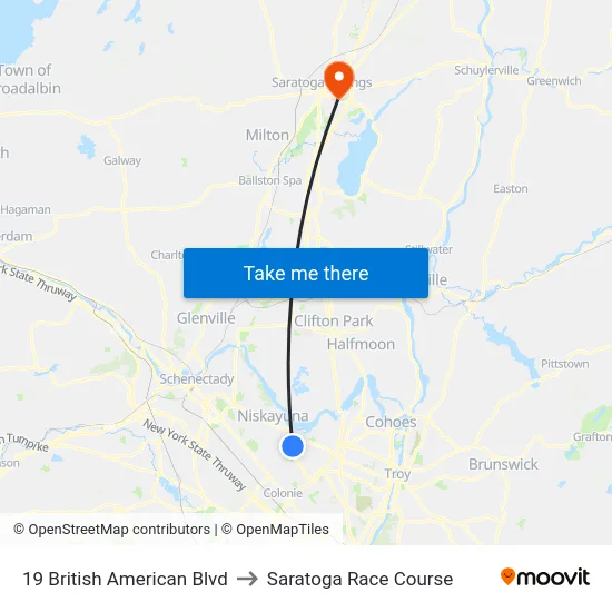 19 British American Blvd to Saratoga Race Course map