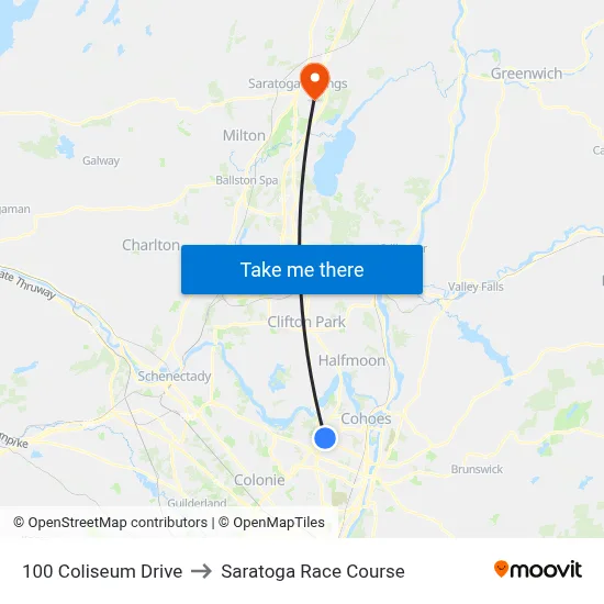 100 Coliseum Drive to Saratoga Race Course map