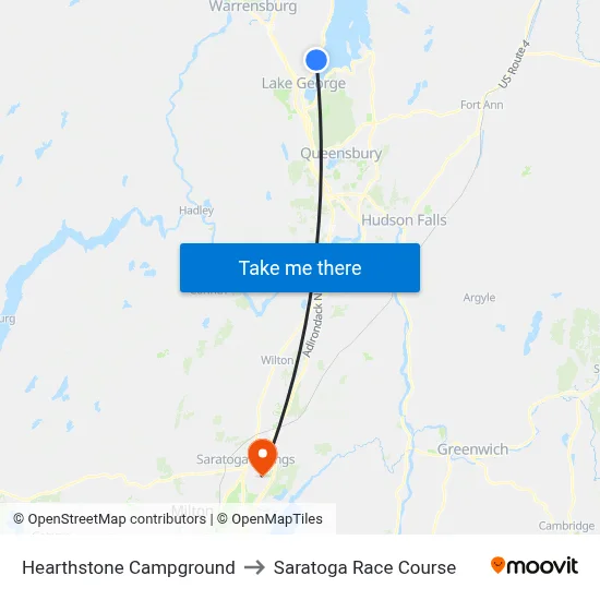 Hearthstone Campground to Saratoga Race Course map