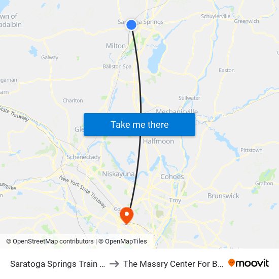 Saratoga Springs Train Station to The Massry Center For Business map