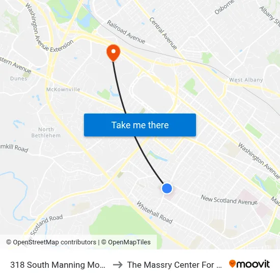318 South Manning Mobility Hub to The Massry Center For Business map