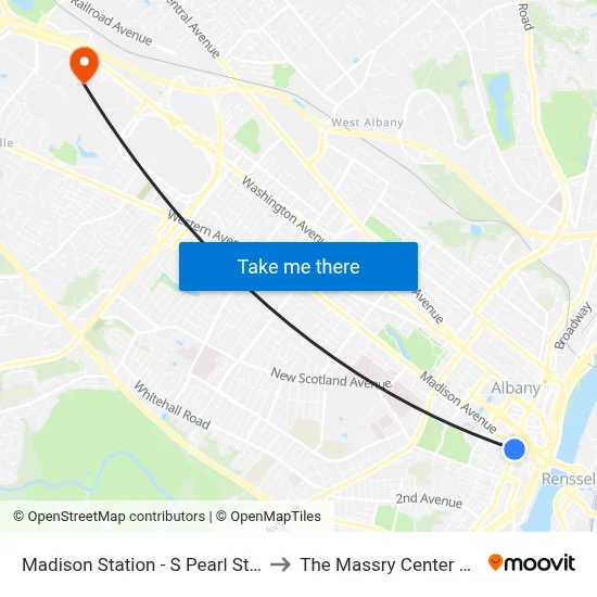 Madison Station - S Pearl St & Madison Ave to The Massry Center For Business map