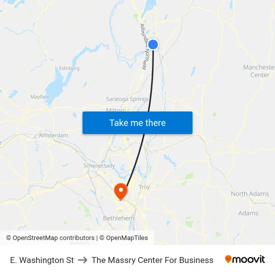 E. Washington St to The Massry Center For Business map