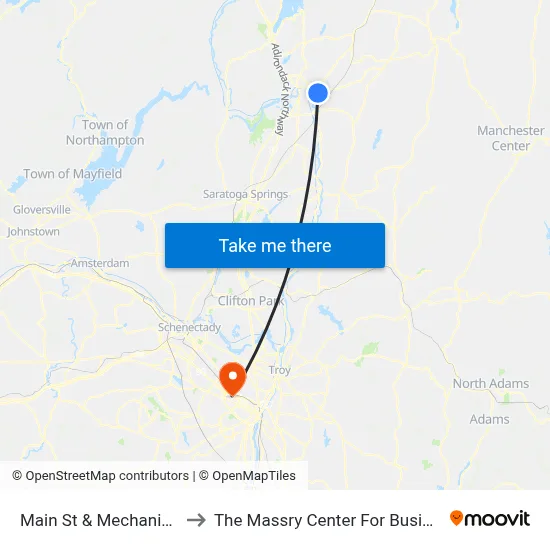 Main St & Mechanic St to The Massry Center For Business map