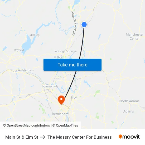 Main St & Elm St to The Massry Center For Business map