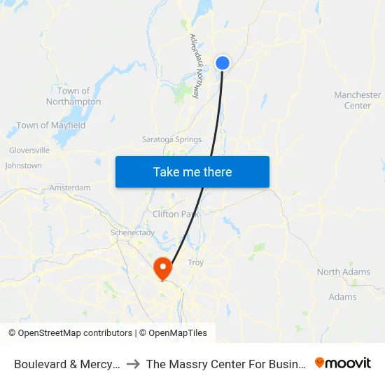 Boulevard & Mercy St to The Massry Center For Business map
