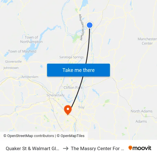 Quaker St & Walmart Glens Falls to The Massry Center For Business map