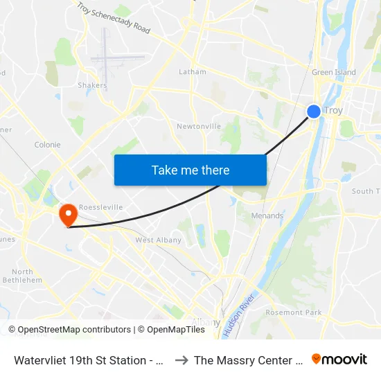 Watervliet 19th St Station - 2nd Ave & 19th St to The Massry Center For Business map