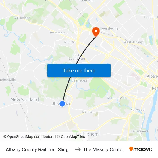 Albany County Rail Trail Slingerlands (Nature Bus) to The Massry Center For Business map
